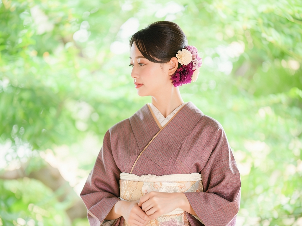 遠州もめん 生地　綿紬 反物　 エンジ色・シマ柄（女 着物）