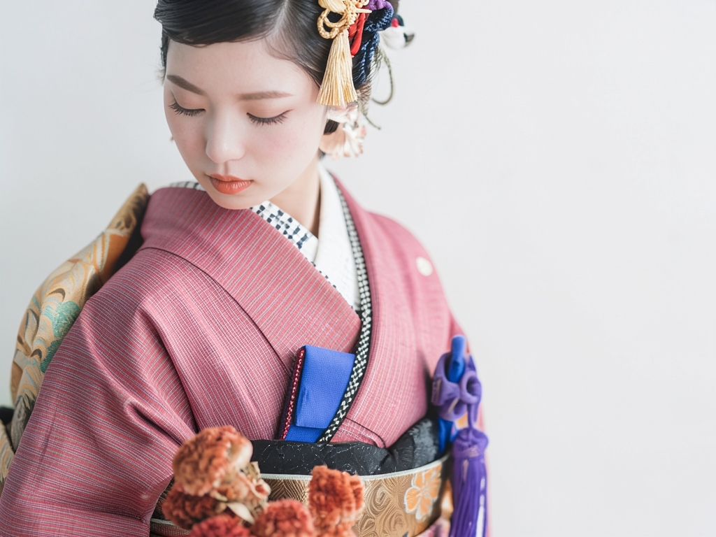 遠州もめん 生地　綿紬 反物　 エンジ色・シマ柄（女 着物）