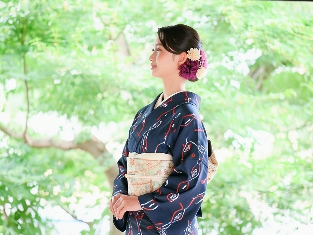 久留米絣　きもの生地　久留米かすり　反物　 立涌雲柄・濃紺地（女 着物）