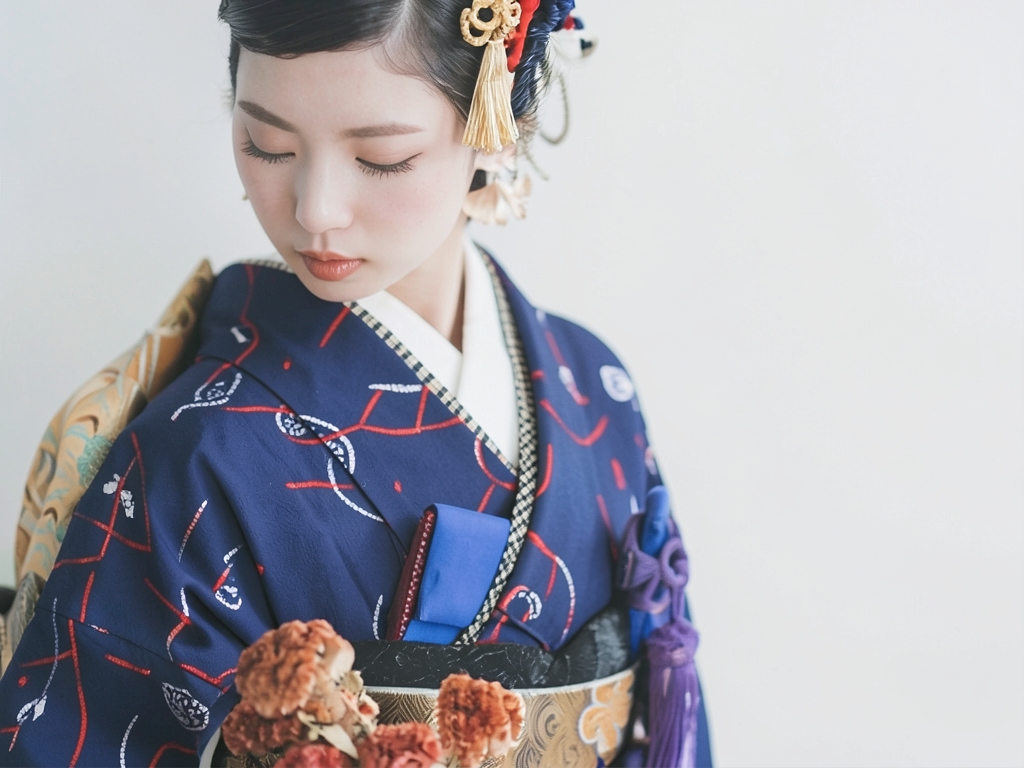 久留米絣　きもの生地　久留米かすり　反物　 立涌雲柄・濃紺地（女 着物）
