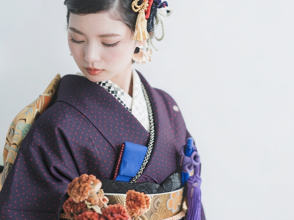 綿きもの生地 未仕立て品　久留米絣 反物・　 十字絣柄・黒地（女 着物）