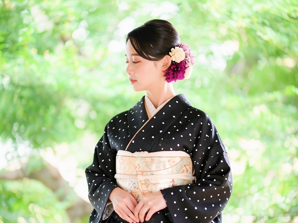綿きもの生地 未仕立て品　久留米絣 反物・　 ドット柄・黒地（女 着物）