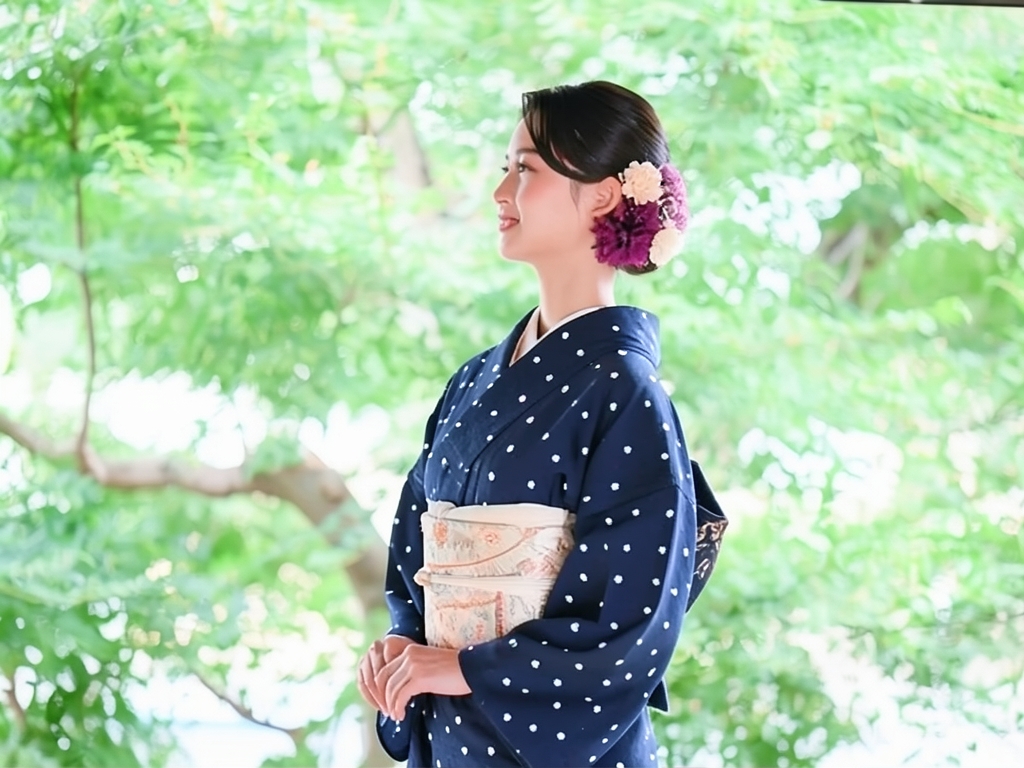 綿きもの生地 未仕立て品　久留米絣 反物・　 ドット柄・黒地（女 着物）