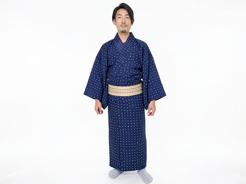 綿きもの生地 未仕立て品　久留米絣 反物・　 ドット柄・黒地（男 着物）