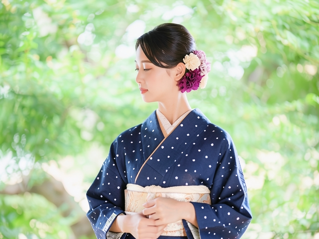 Cotton kimono fabric, untailored product, Kurume Kasuri, cloth, dot pattern, black background