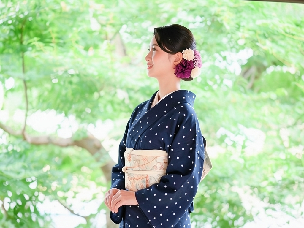 綿きもの生地 未仕立て品　久留米絣 反物・　 ドット柄・黒地（旧 2）