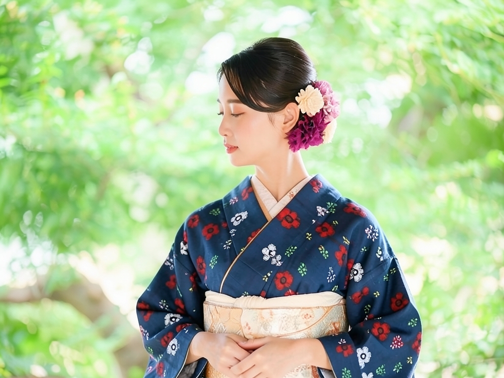 久留米かすり・きもの 生地　久留米絣 反物　 濃紺地・ウメ柄（女 着物）