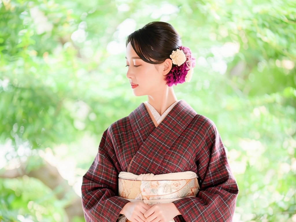 Cotton fabric, kimono fabric, yellow Hachijo, cotton, kimono fabric, length 13.5m, dark brown fabric, lattice pattern, [translation]