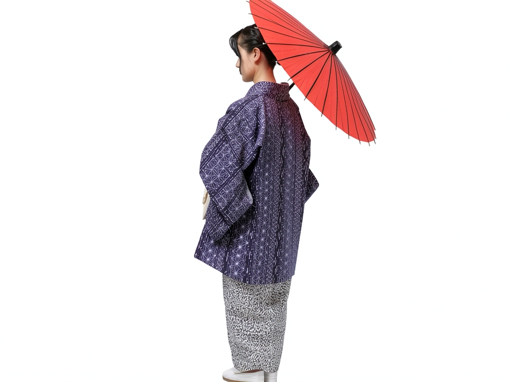 綿反物 きもの生地　綿 反物 濃紺地・麻の葉・シマ柄（女 羽織）
