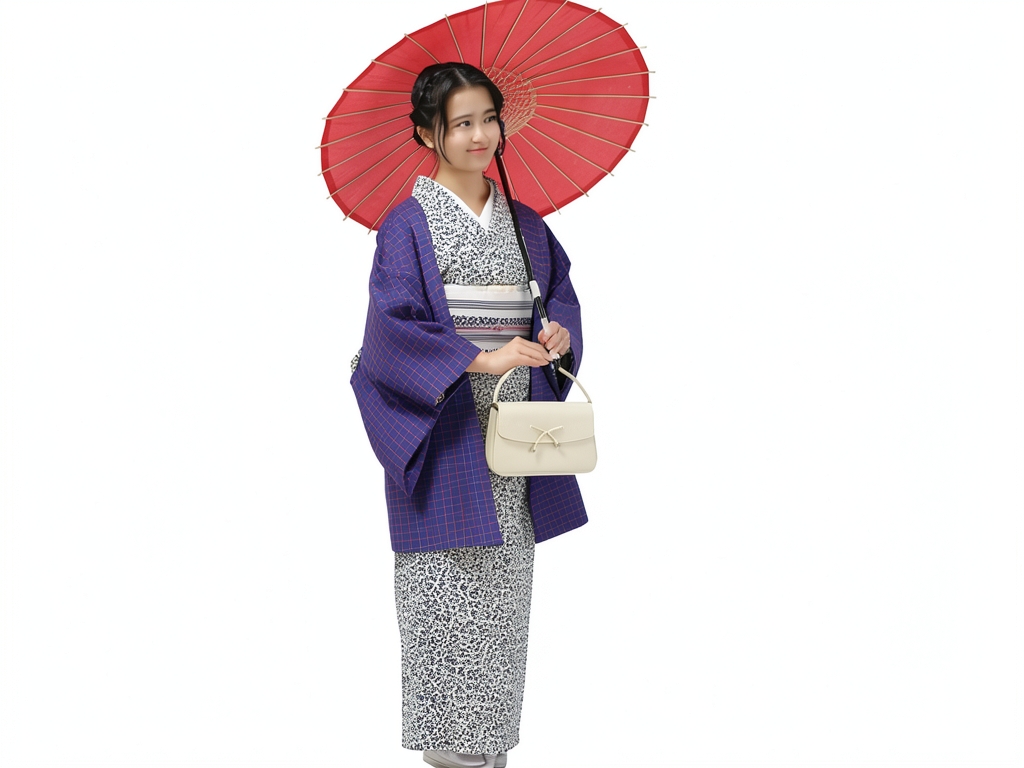 綿反　きもの生地　黄八丈　綿 着物 反物　長さ13.5m　紺地・格子柄・【訳有り】（女 羽織）