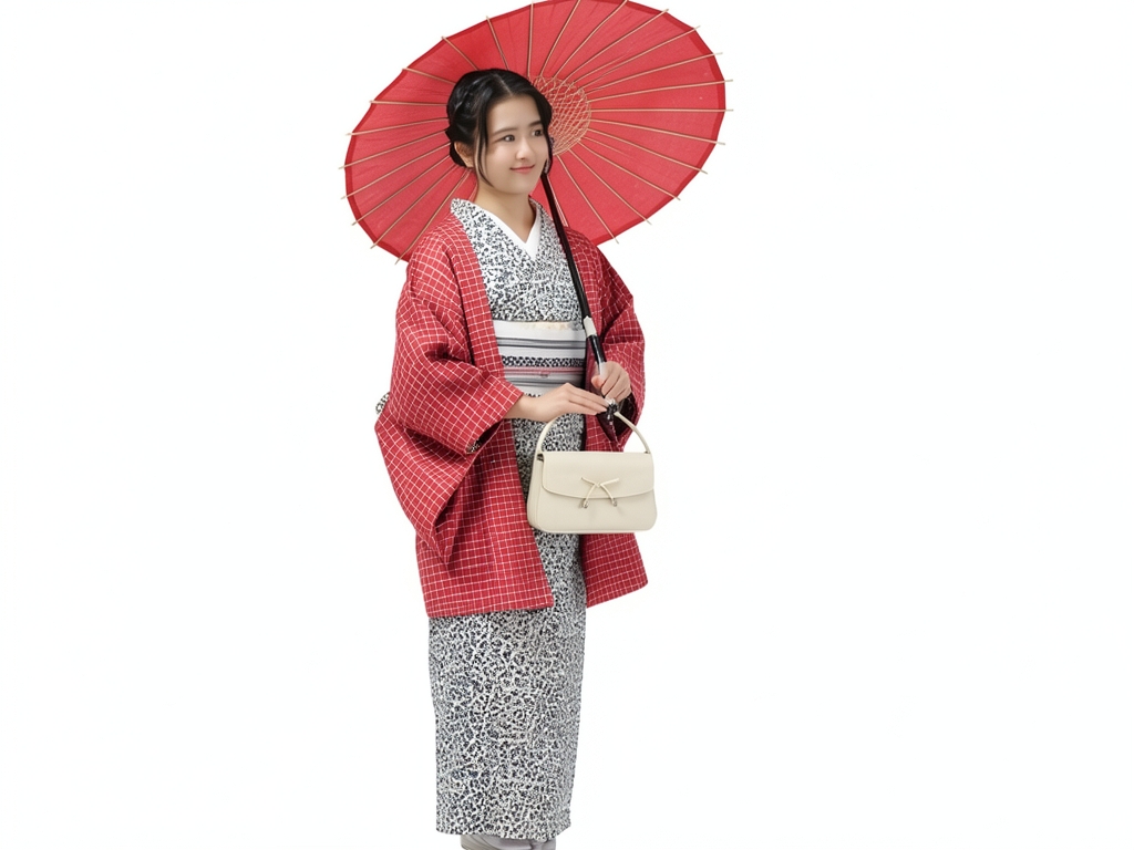 綿反　きもの生地　クインサイズ　綿 着物 反物 長さ13.5m　赤地・格子柄・【訳有り】（女 羽織）