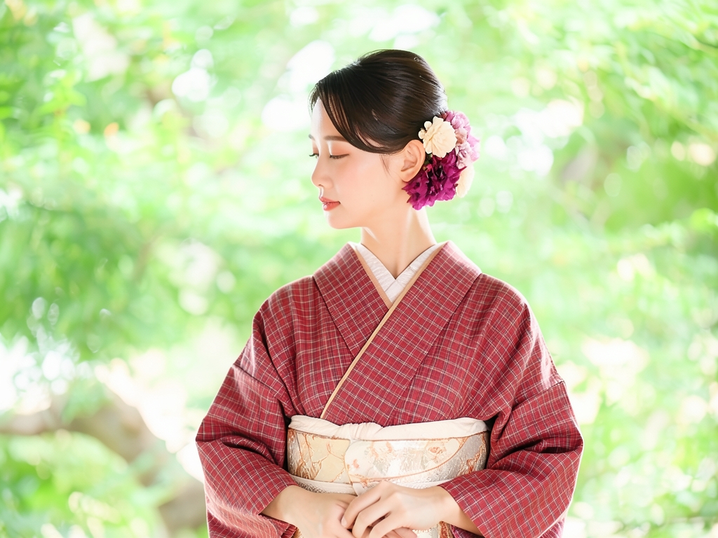 Cotton fabric, kimono fabric, quin size, cotton, kimono fabric, length 13.5m, red, lattice pattern, [translation]