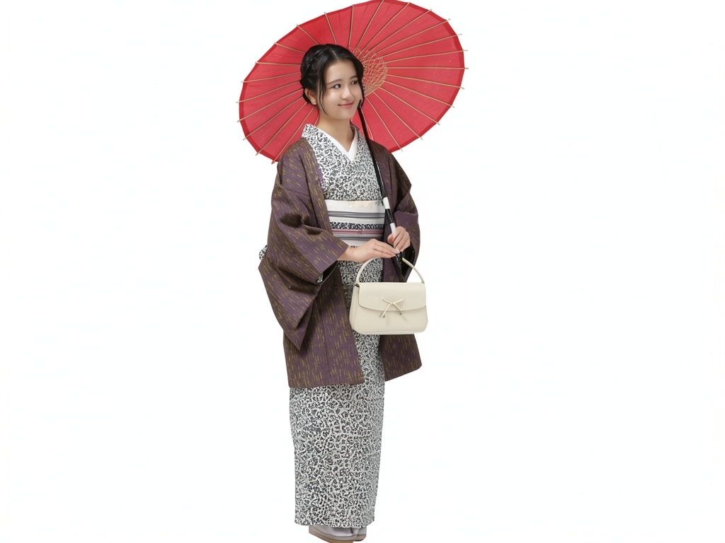 綿紬　きもの 生地　巾40cm　綿 着物 反物・ 璃寛茶地・クインサイズ【訳有り】（女 羽織）