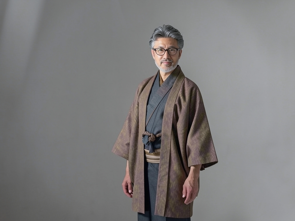 綿紬　きもの 生地　巾40cm　綿 着物 反物・ 璃寛茶地・クインサイズ【訳有り】（男 羽織）