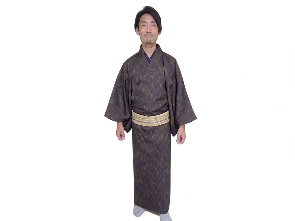 綿紬　きもの 生地　巾40cm　綿 着物 反物・ 璃寛茶地・クインサイズ【訳有り】（男 着物）