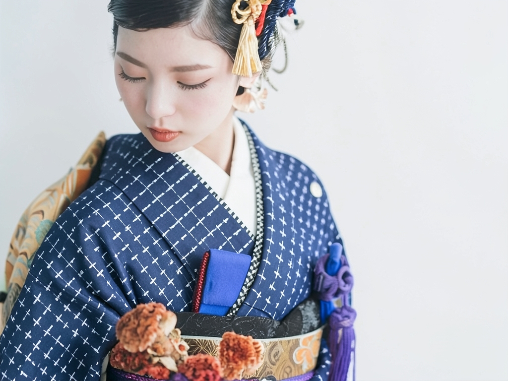 綿100％・きもの生地　久留米絣 反物　 十字絣柄・黒地（女 着物）