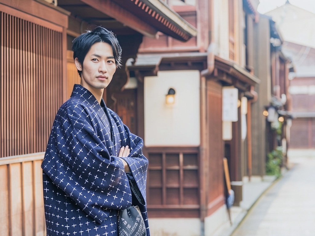 綿100％・きもの生地　久留米絣 反物　 十字絣柄・黒地（男 羽織）