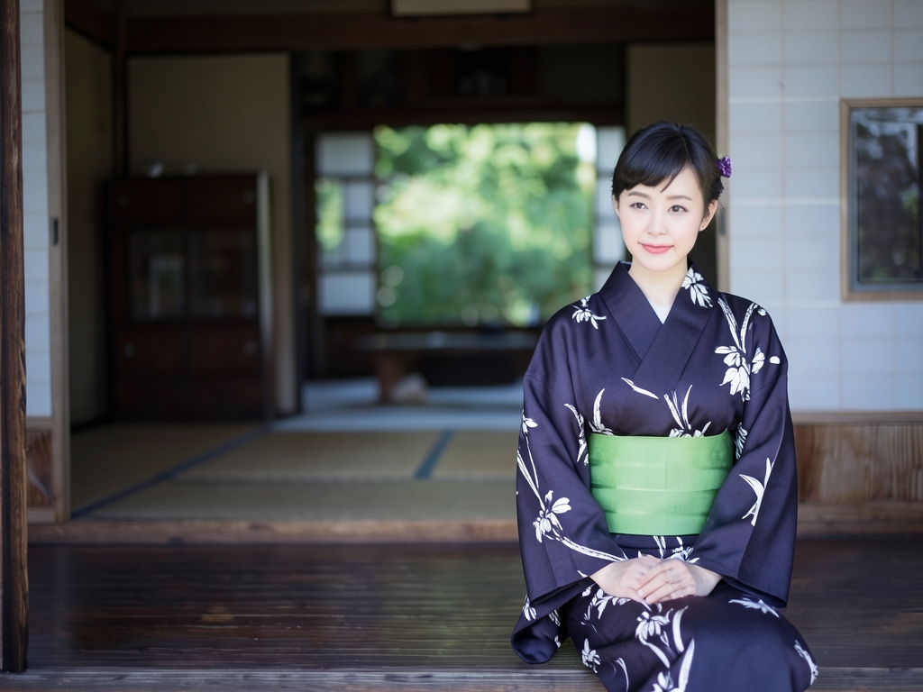 Yukata fabric, both sides dyed, yukata with ears, cloth No.12, dark blue fabric, iris pattern (Female yukata)