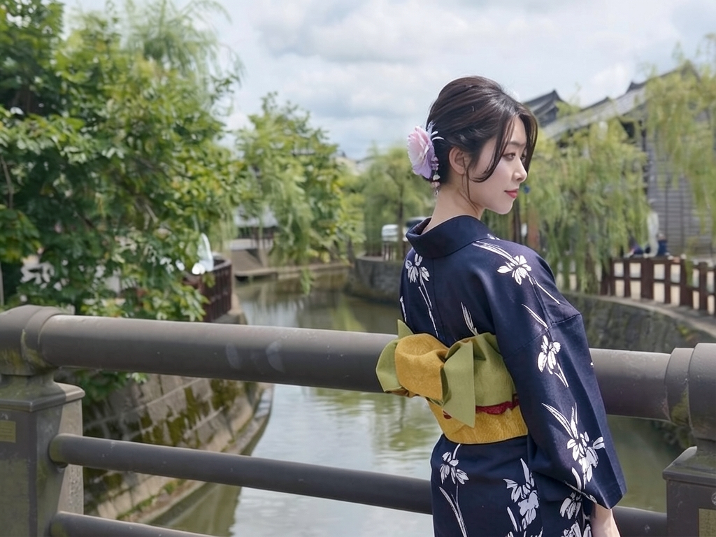 Yukata fabric, both sides dyed, yukata with ears, cloth No.12, dark blue fabric, iris pattern