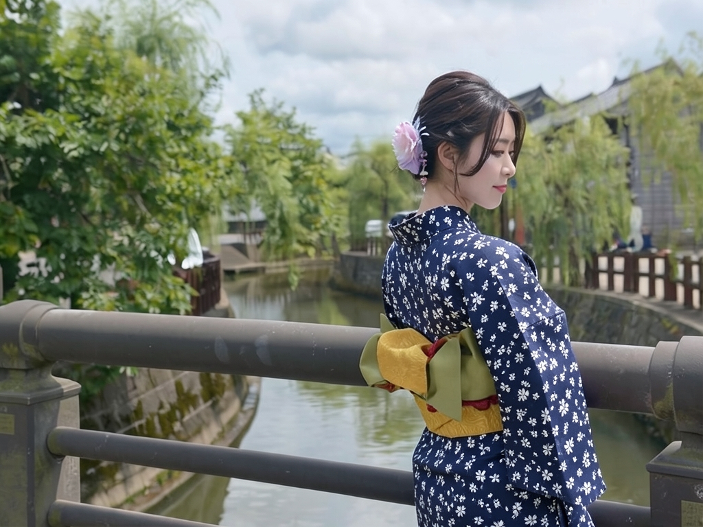 Yukata fabric, untailored item, ladies' yukata, fabric, with ears No.14, navy blue, cherry blossom… (Female yukata)