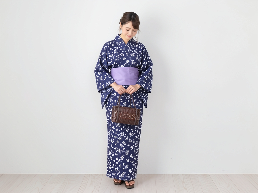 Yukata fabric, untailored item, ladies' yukata, fabric, with ears No.14, navy blue, cherry blossom… (Female yukata)
