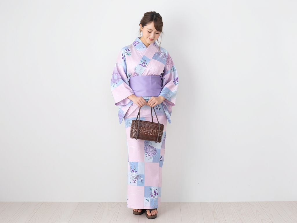 Yukata fabric, cotton linen, with ears Yukata cloth No.16 Hagi pattern, pink gray fabric