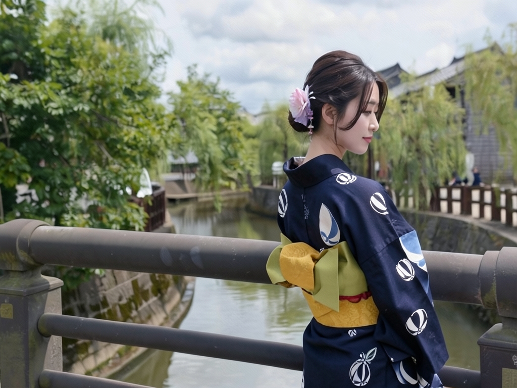 Yukata fabric, double-sided dyed, Hamamatsu Chusen-dyed, yukata, cloth, with ears, paper balloon pa… (Female yukata)