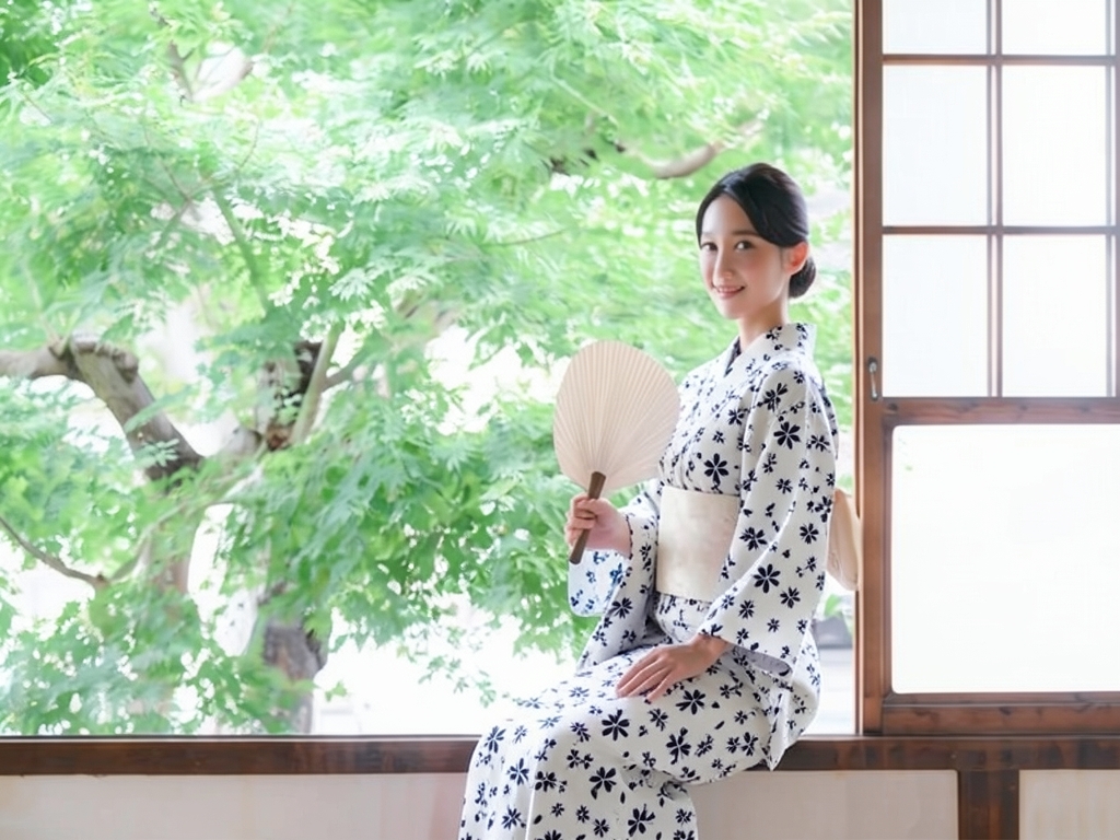 Yukata fabric, yukata, cloth, with ears, white background, cherry blossom pattern, No.21 (Female yukata)