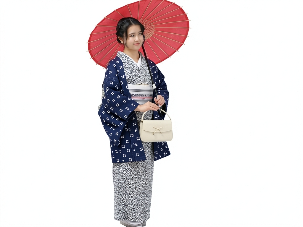 綿100％・きもの生地　久留米かすり 反物　 井桁柄・濃紺地・（女 羽織）